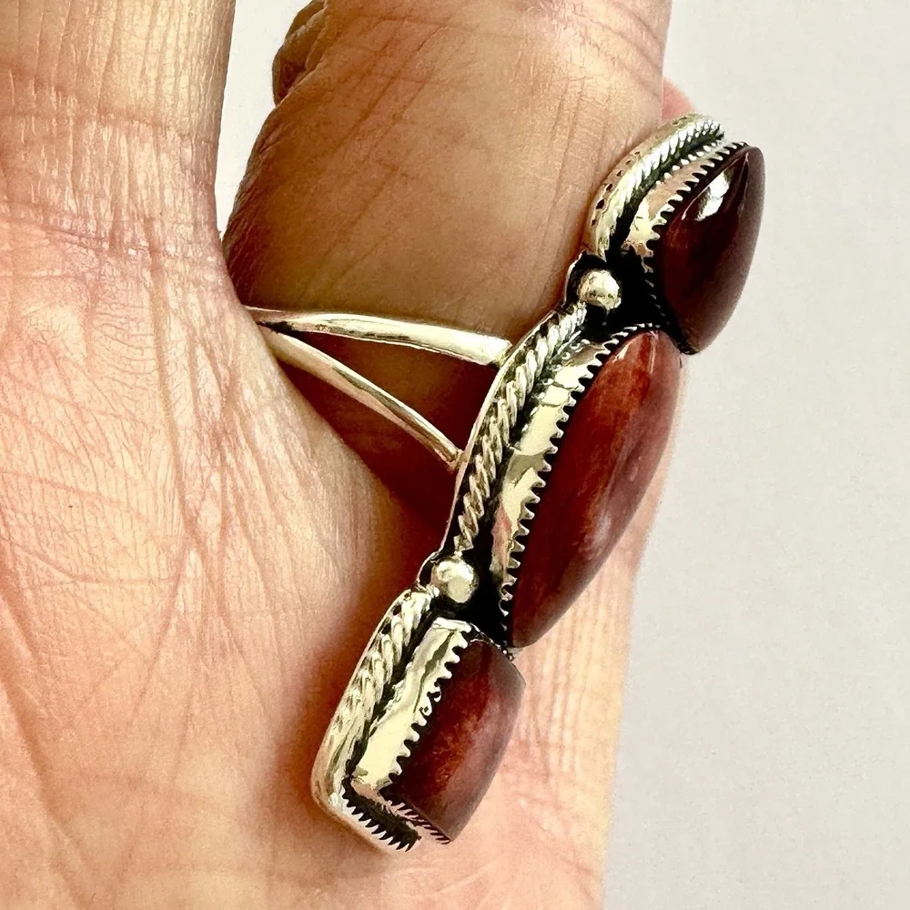 Navajo Arrow Ring Red‎ Spiny Oyster Sz 8  Sadie Jim Sterling Native American